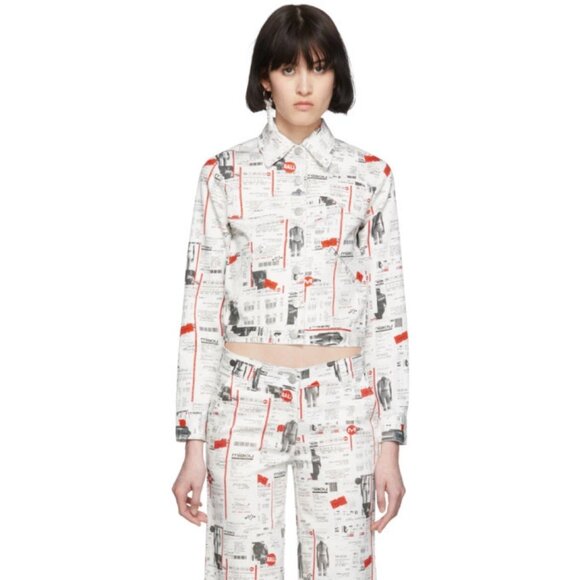 Miaou Printed Newspaper Patterns Jacket with western details cropped button down - Picture 1 of 5